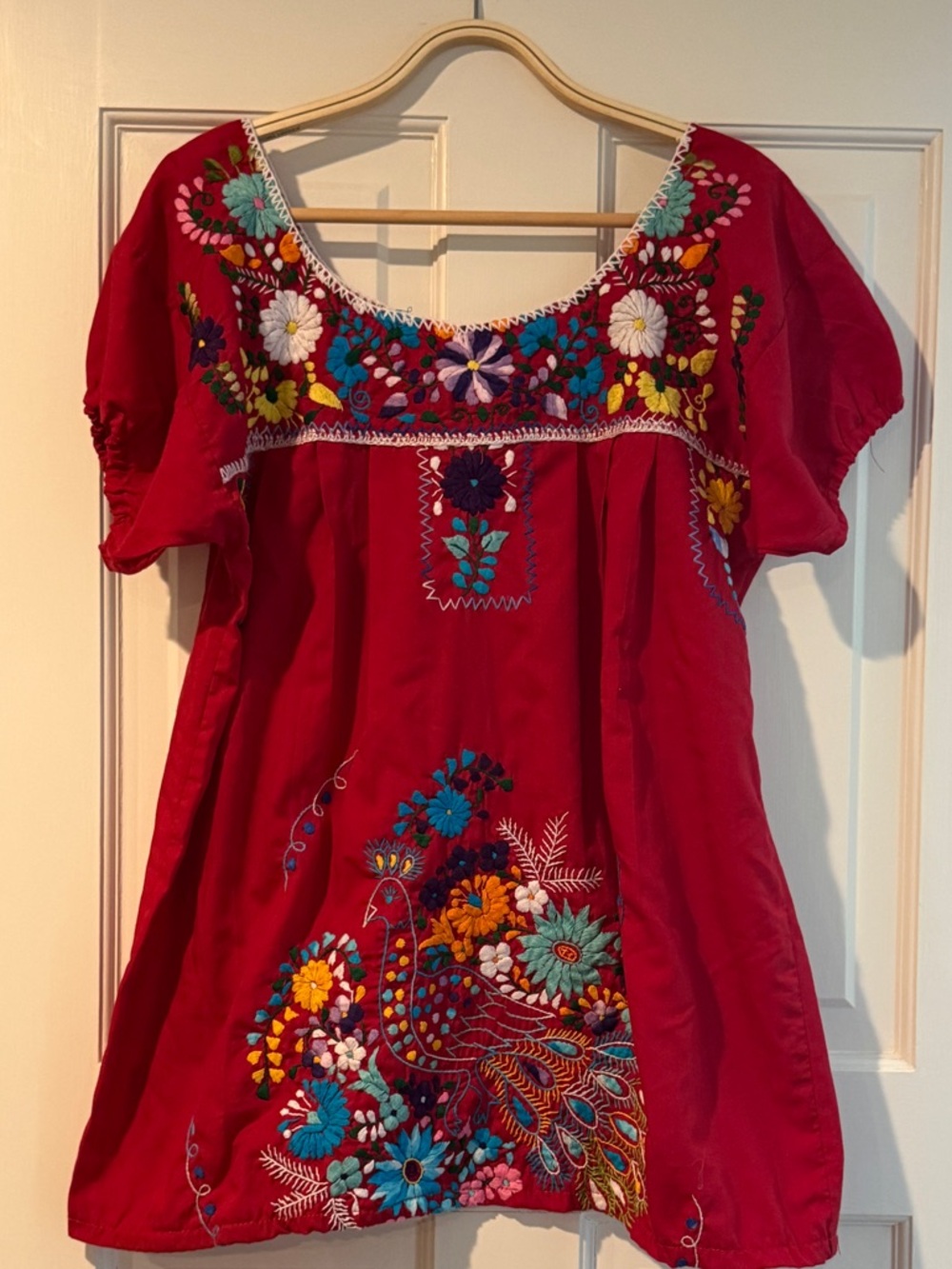 Vintage Red Embroidered Mexican Peasant dress